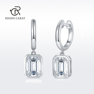 [培育钻]钻石耳环方糖钻石耳钉祖母绿切1ct2ct单钻耳钉白领穿搭