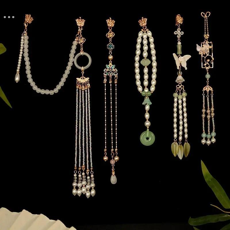 古风旗袍压襟莲花珍珠流苏蝴蝶吊坠汉服压襟胸前挂件装饰胸针配饰