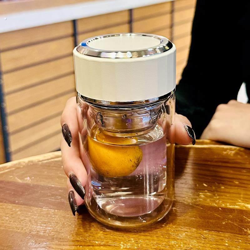 水杯女士新款高颜值高硼硅双层玻璃杯耐高温泡茶杯子可携式小巧迷