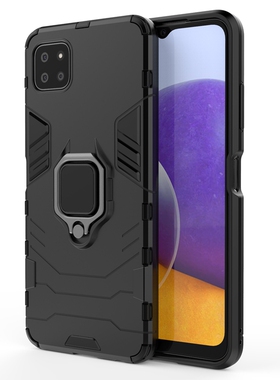 三星a22手机壳SM-A226B军事级防摔5G保护套Galaxy A22磨砂黑色A226B创意一体磁吸指环Galaxya22软硬壳潮酷SMA