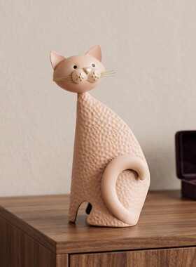 粉色几何长身卷尾猫咪摆件