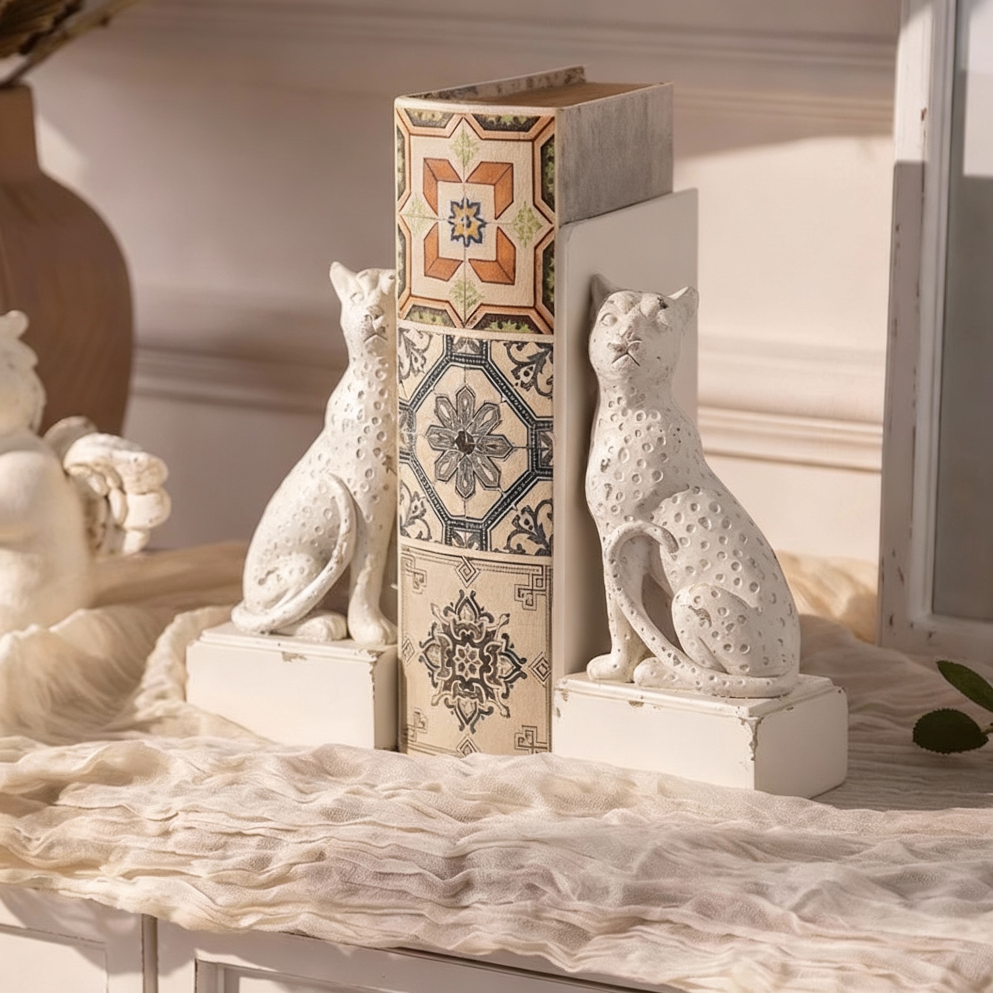 欧式复古豹纹树脂书挡摆件收纳