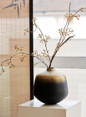 新中式陶瓷花瓶黑色渐变金边家居装饰摆件客厅书房工艺品