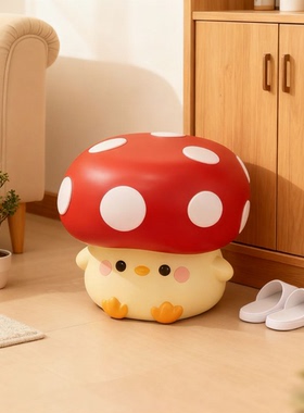 可爱蘑菇小鸡软胶坐凳摆件