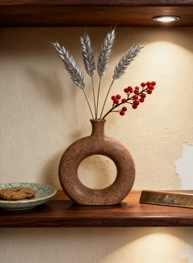 新中式手工陶瓷圆环花瓶摆件