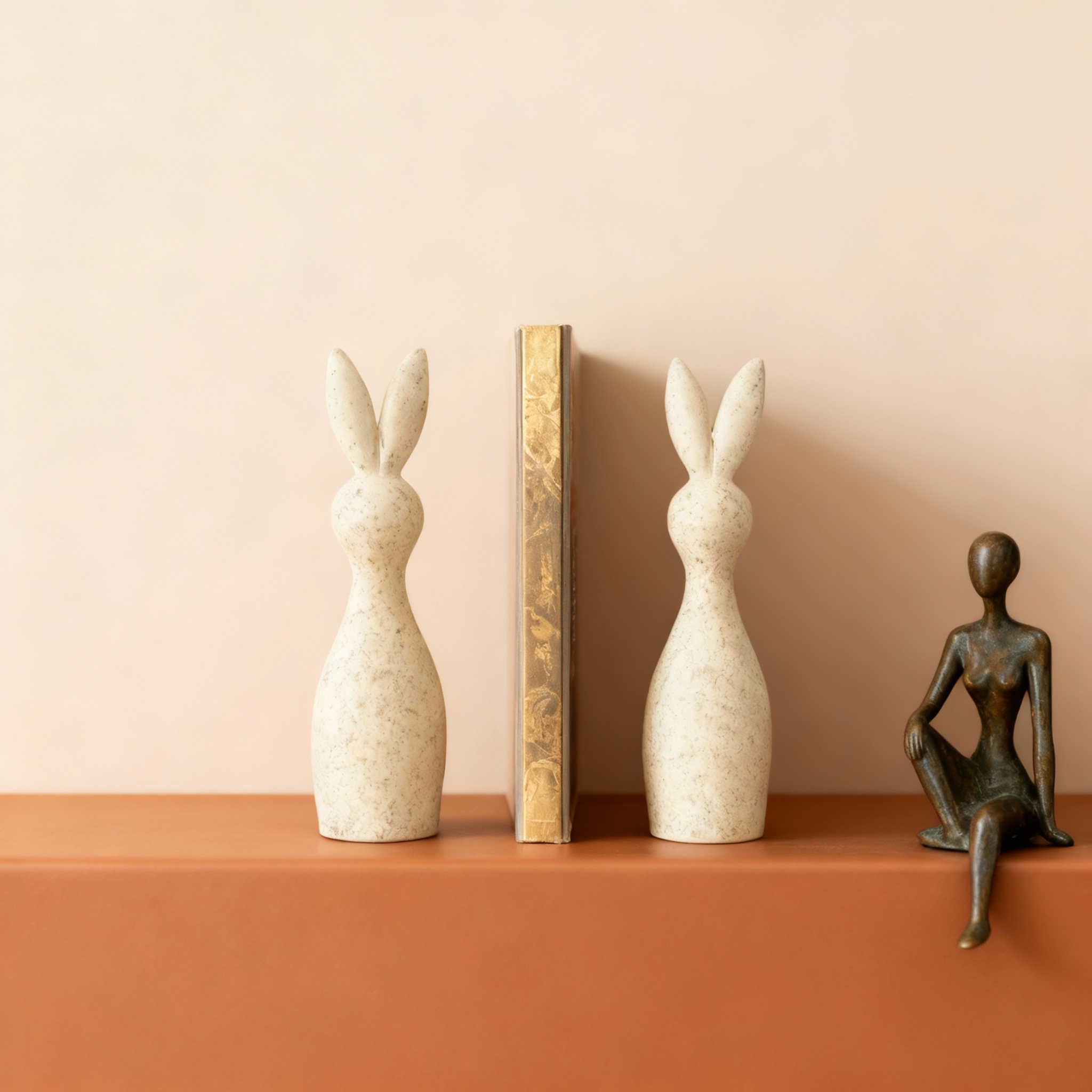 北欧简约兔子造型石质书挡摆件