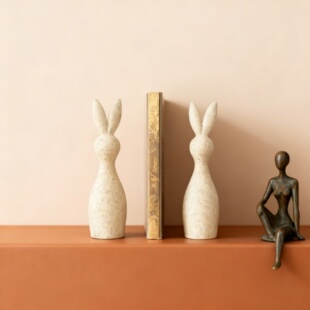 北欧简约兔子造型书挡石质桌面摆件创意设计师装饰品