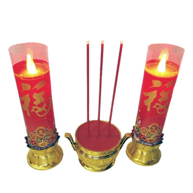 太陽能仿真香爐蠟燭燈寺廟供奉神明搖擺閃爍供佛祭祖電子無煙led