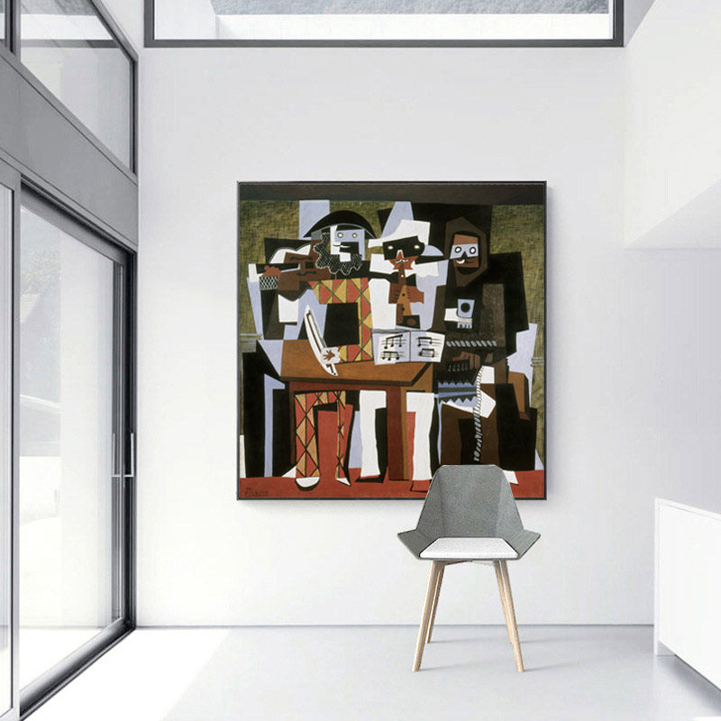 三个音乐家 毕加索装饰画琴房挂画抽象画艺术画大师名画书房壁画