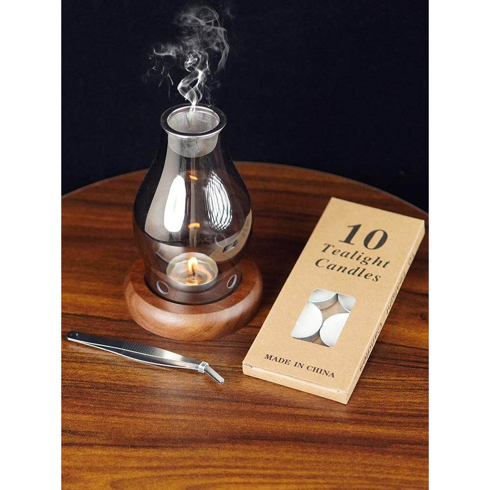 中国覆古蜡烛玻璃香薰炉祁南沉香经典实木底座明火灯罩古代香薰灯