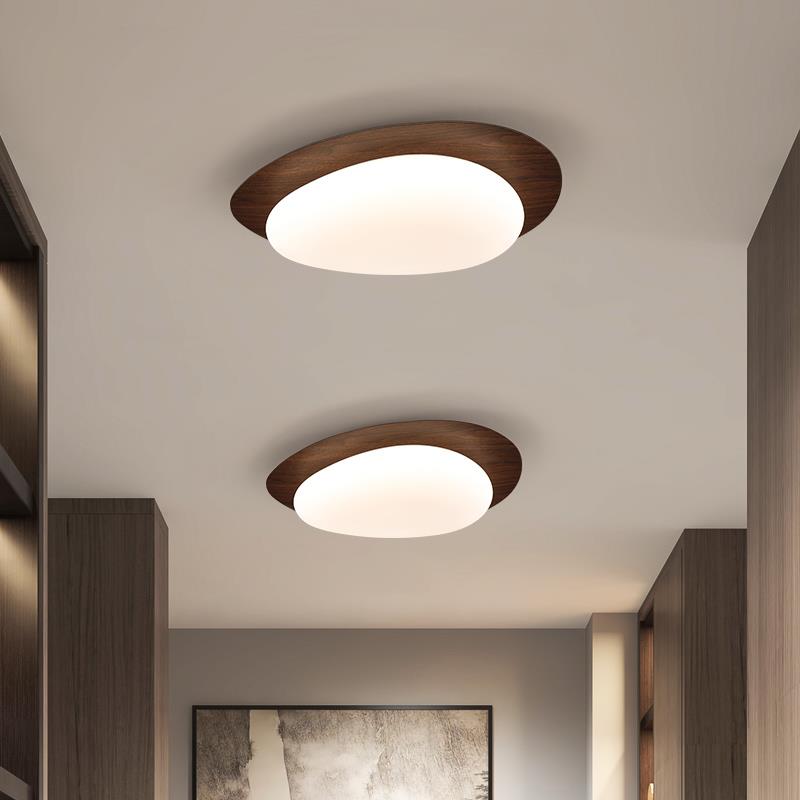 北欧过道灯现代简约木纹书房灯创意温馨儿童卧室走廊鹅卵石吸顶灯