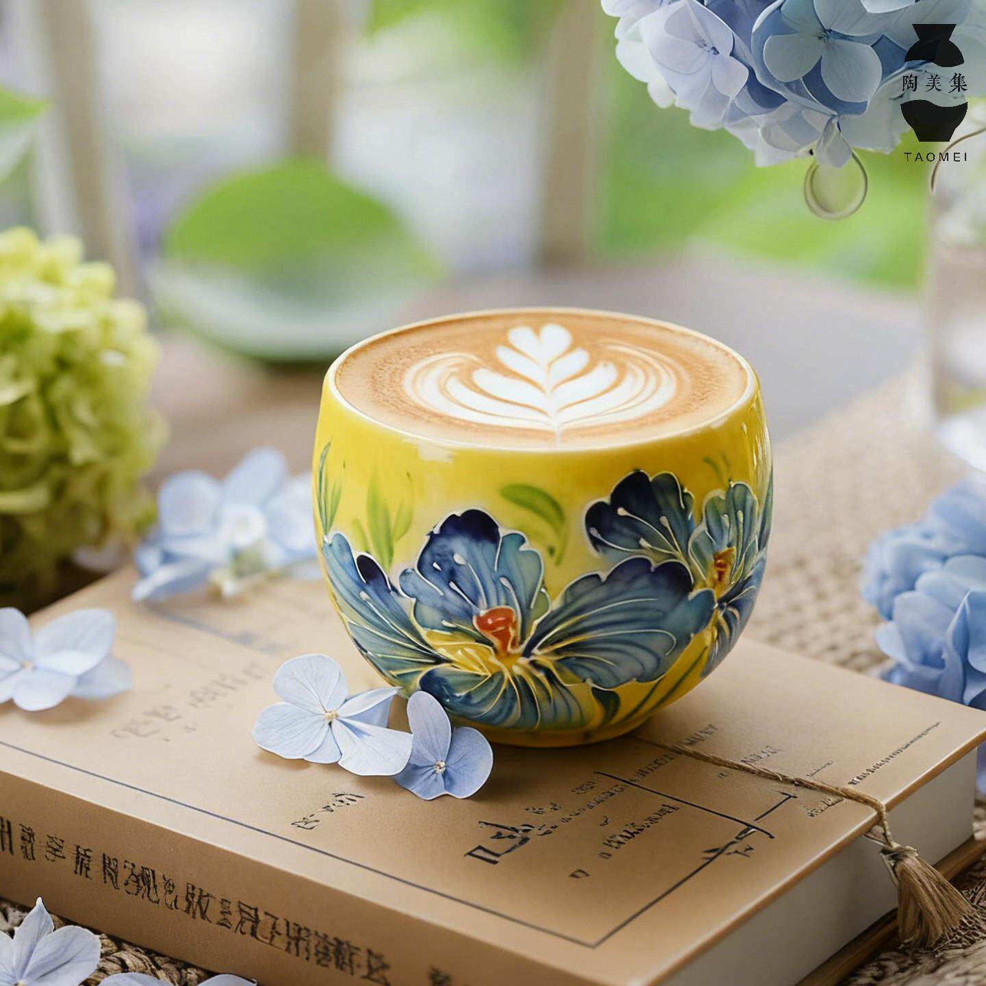 景德镇陶瓷咖啡杯中式手绘花卉手握蛋形杯子高颜质精致早餐水杯