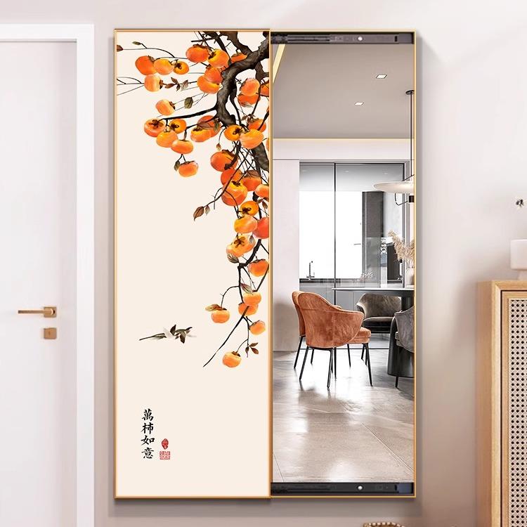 新中式可关闭隐藏式穿衣镜推拉全身镜装饰画暗藏隐形试衣遮挡镜子