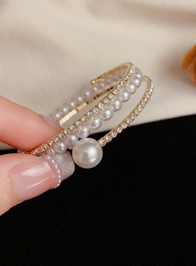 「YU心」轻奢时尚温柔气质百搭镶钻珍珠弹力手镯