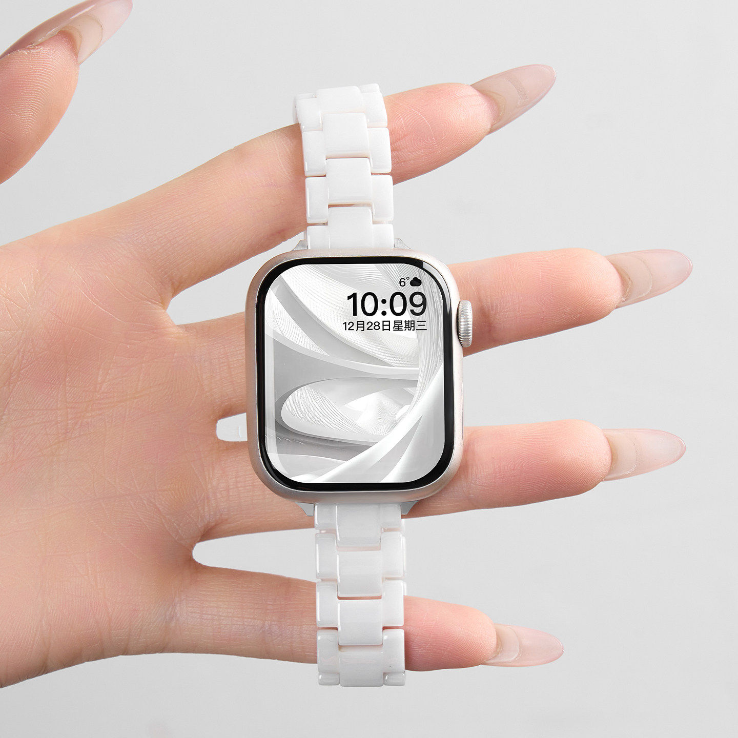 适用iwatch11表带S11苹果S10手表applewatch9小蛮腰陶瓷S8新款高级感7女款时尚运动SE3陶瓷表带