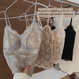 蕾丝吊带背心女保暖内衣带胸垫一体上衣显瘦内搭打底衫 夏季 新款