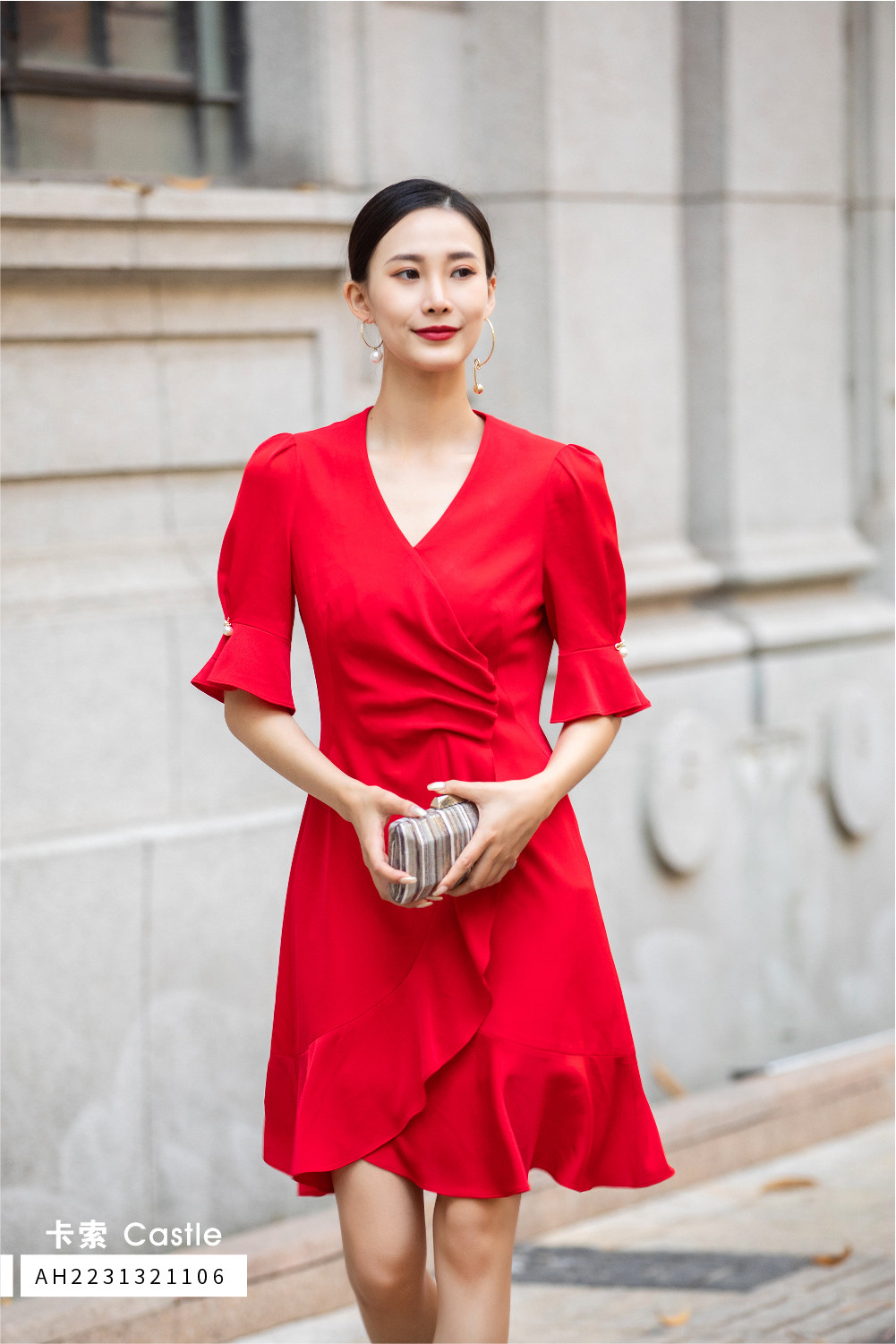 ah2231321106卡索春季连衣裙女2021新款高级感名媛气质显瘦v领