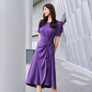 AH2223341247卡索优选2024年春款高腰晚礼服侧边抽绳中长款连衣裙