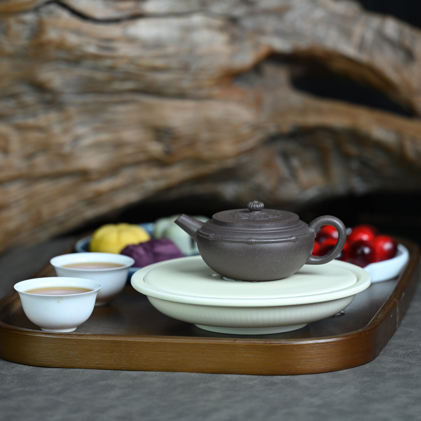 宜兴紫砂壶原矿紫泥纯手工竹节祥云国风小品自用功夫泡茶壶130ML