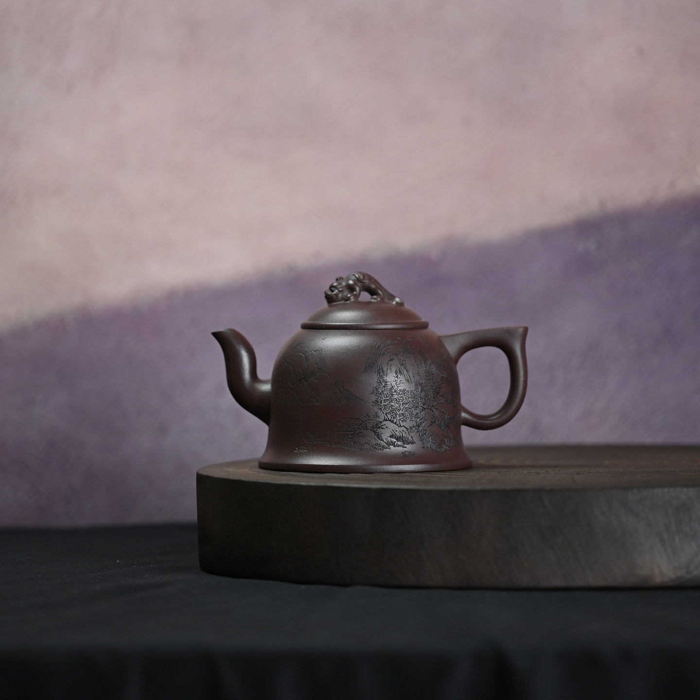 名家工艺师宜兴紫砂壶原矿紫泥招财进宝全手工刻绘功夫茶具 390ml