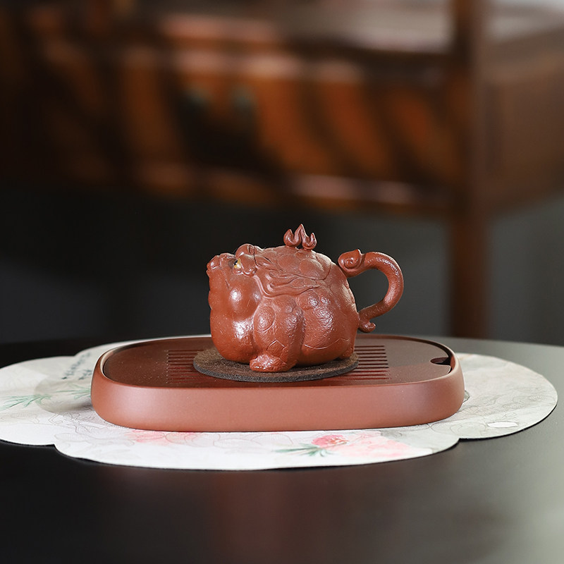 工艺师名家原矿红降坡纯手工火焰金蟾壶160ML宜兴紫砂壶茶壶茶具