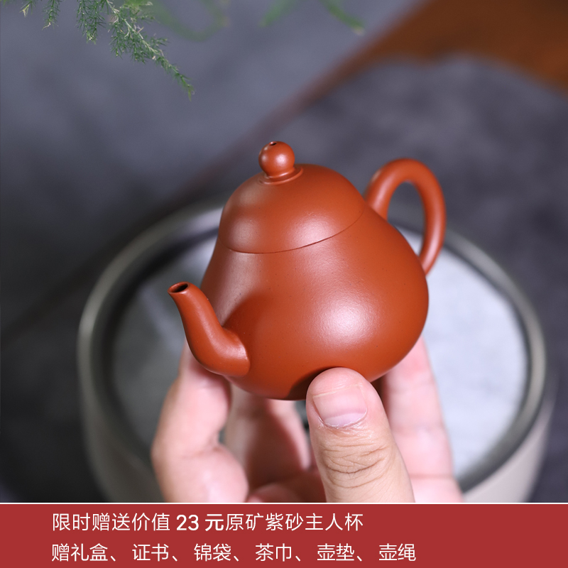 宜兴紫砂壶朱泥手工茶壶90ml迷你小梨形潮汕功夫茶具泡茶壶