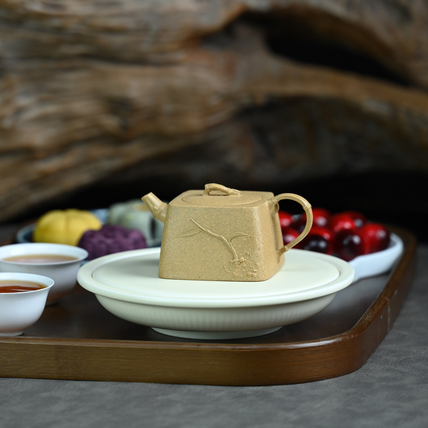 宜兴紫砂壶原矿段泥纯手工四方云竹薄胎小品自用功夫泡茶壶150ML