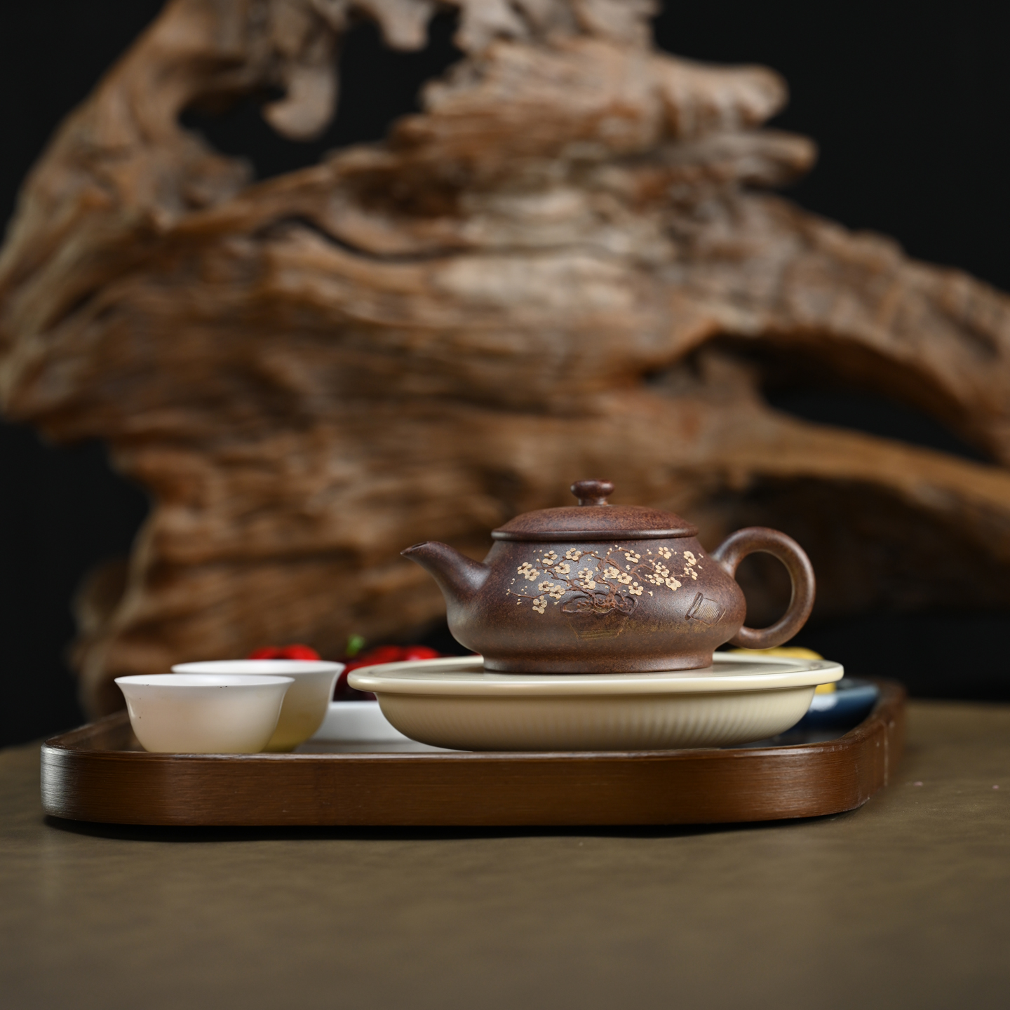宜兴紫砂壶原矿还原烧梅花明炉全手工泥绘家用功夫茶具茶器 200ml