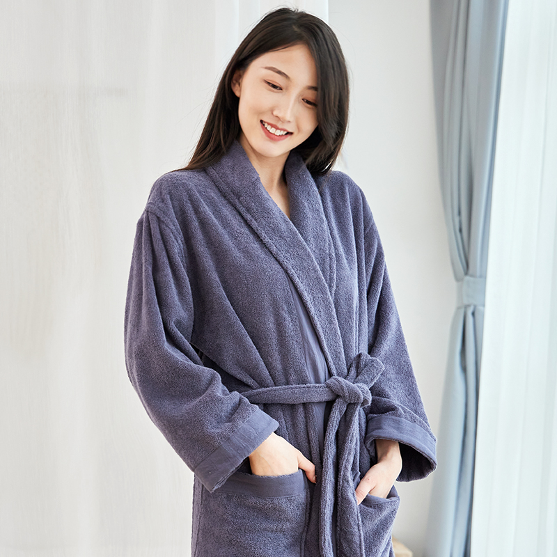 出口日本新疆棉四季纯棉浴袍吸水速干秋冬毛巾料男女朋友睡袍浴衣