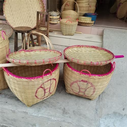 手工竹制品稻米竹筐喜庆竹箩竹篮子竹匾竹簸箕商场道具装饰