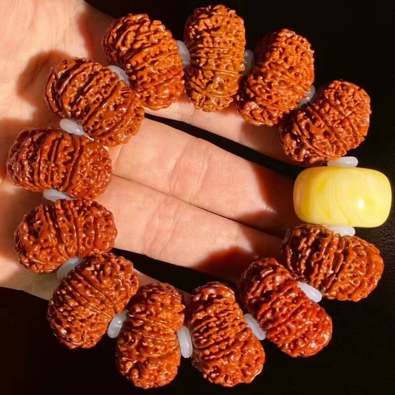 尼泊尔十三瓣大金刚搭配真蜜蜡,飞碟鸟巢桩 尺寸27~28mm一物一图