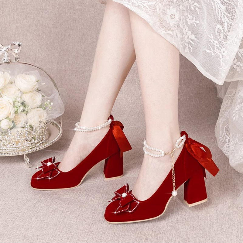 中式结婚秀禾敬酒红色婚鞋