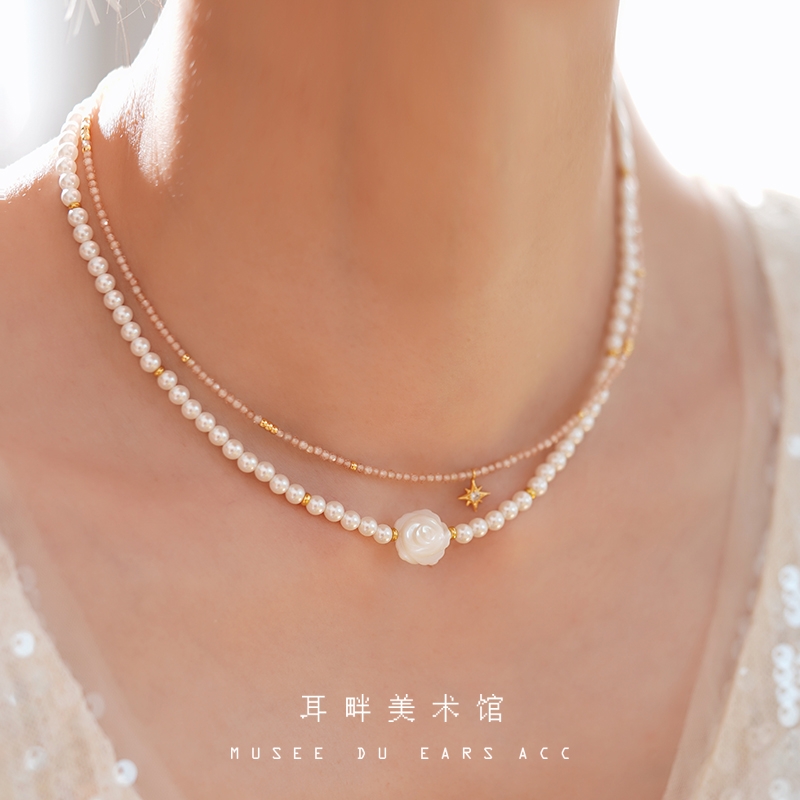 A母贝玫瑰花锁骨链项链