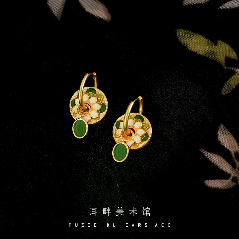 A绿色宝相花国风新中式耳环