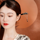 A清雅竹叶仿老银黑檀木新中式 发簪子女民族风汉服马面裙旗袍配饰