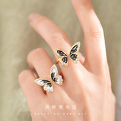A025新款 爆蝴蝶黑戒指女款 轻奢高级感小众设计活圈口开口可调节