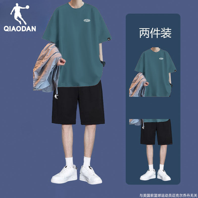 乔丹运动套装男2025年夏季宽松休闲短袖短裤跑步体测训练健身服男