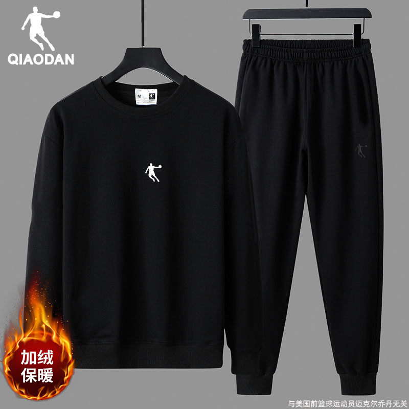 乔丹爸爸装休闲运动套装男装秋冬季加绒保暖卫衣长裤中老年运动服