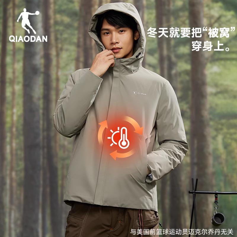 加绒羽绒服乔丹保暖连帽男