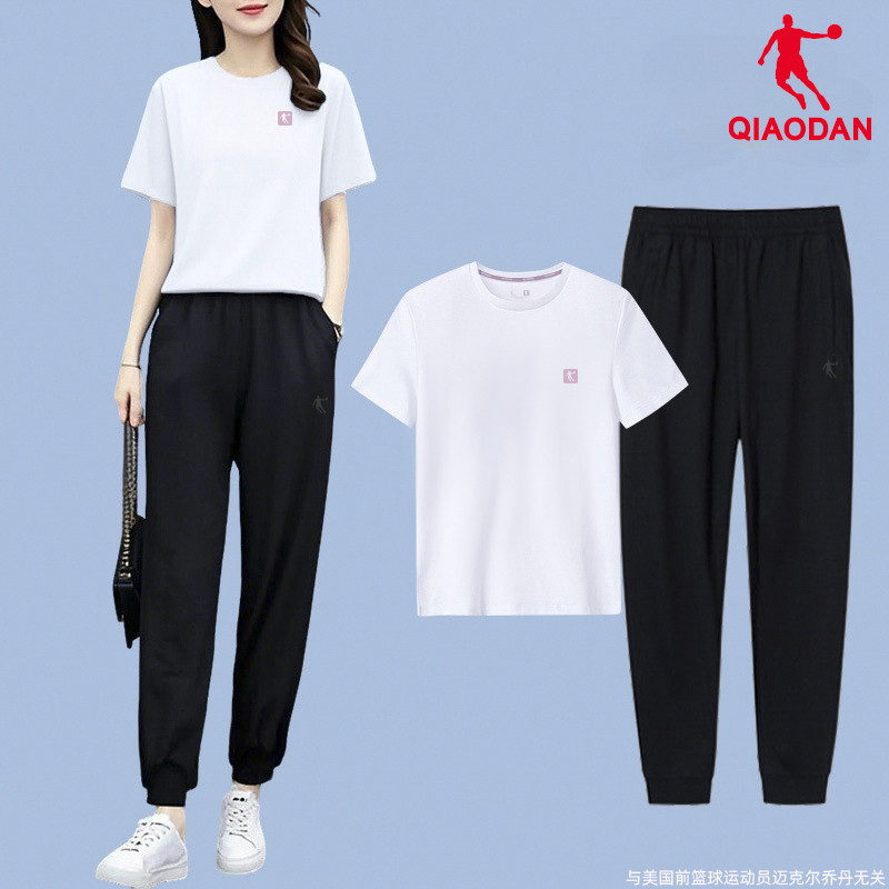 乔丹休闲套装女2025新款夏季短袖t恤长裤跑步瑜伽运动服两件套女