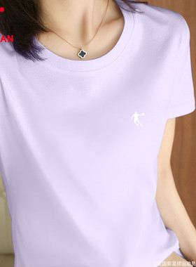 乔丹短袖t恤女2026夏季新款大学生宽松半袖紫色正肩显瘦运动体恤