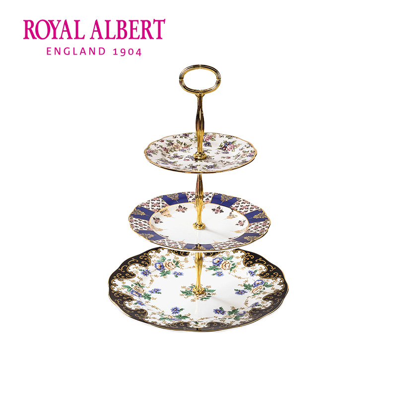 Royal Albert皇家阿尔伯特 百年系列骨瓷点心盘/蛋糕架三层 欧式