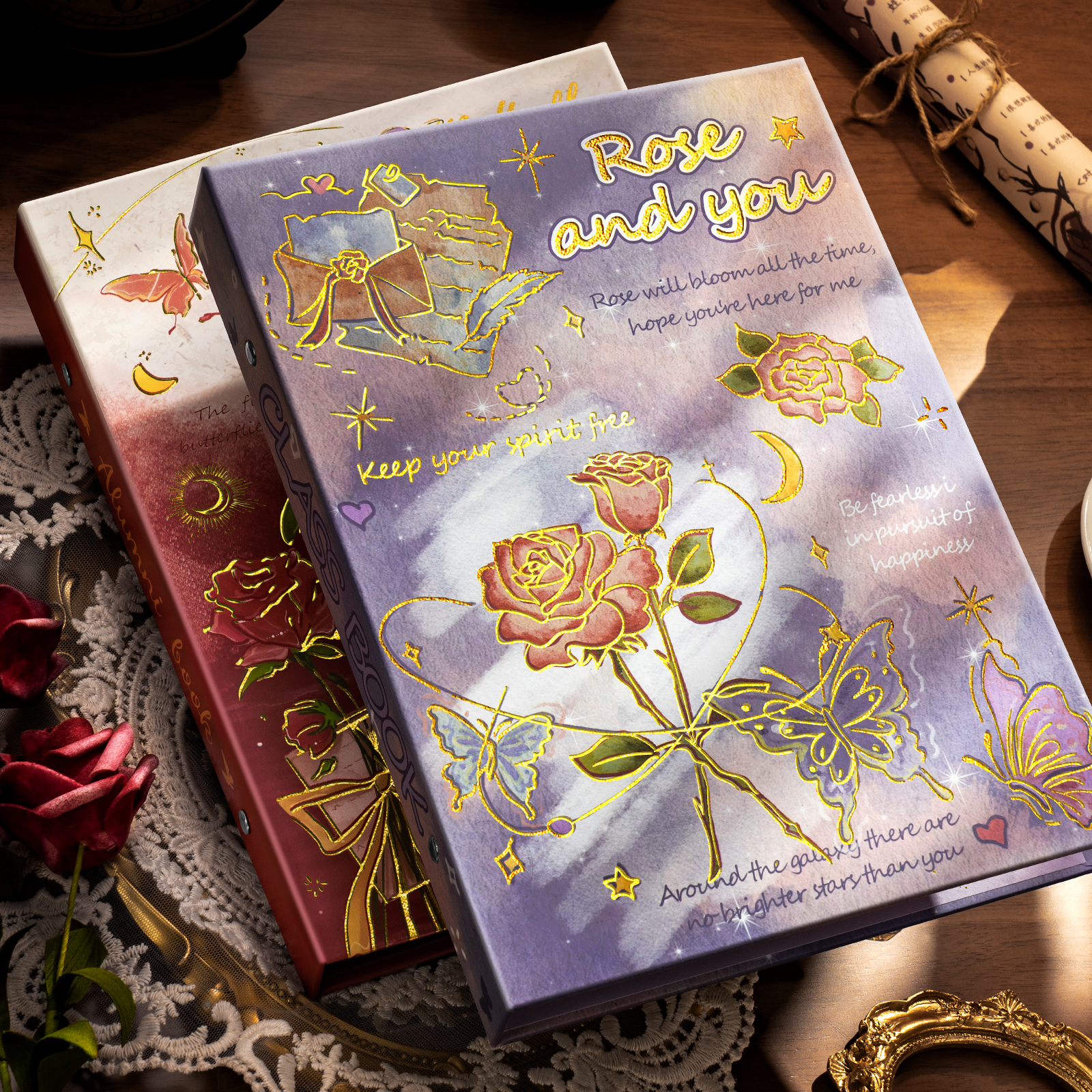 玫瑰蝴蝶同学录小学生六年级活页本毕业纪念册烫金新款ins风小众高颜值留言册初中高中男孩女生相册页留言本