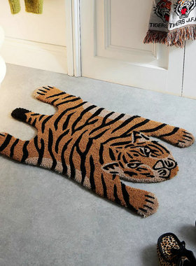 印度进口创意动物造型椰棕地垫老虎入户门口垫家用除尘蹭土蹭脚垫