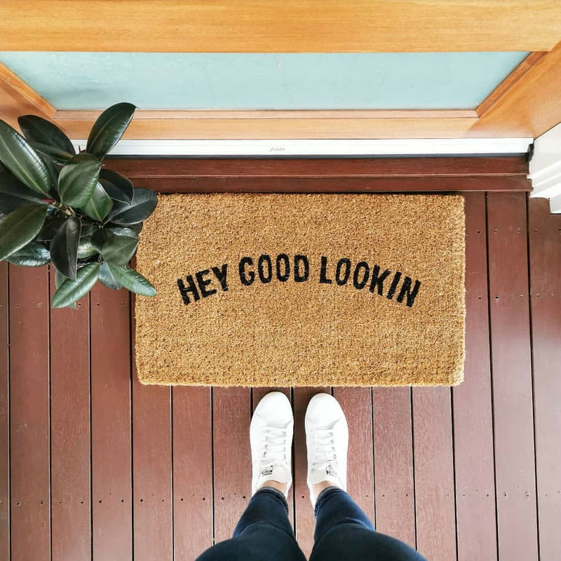 印度进口手编椰棕地垫美式标语入户门进门口换鞋蹭土除尘脚垫定制