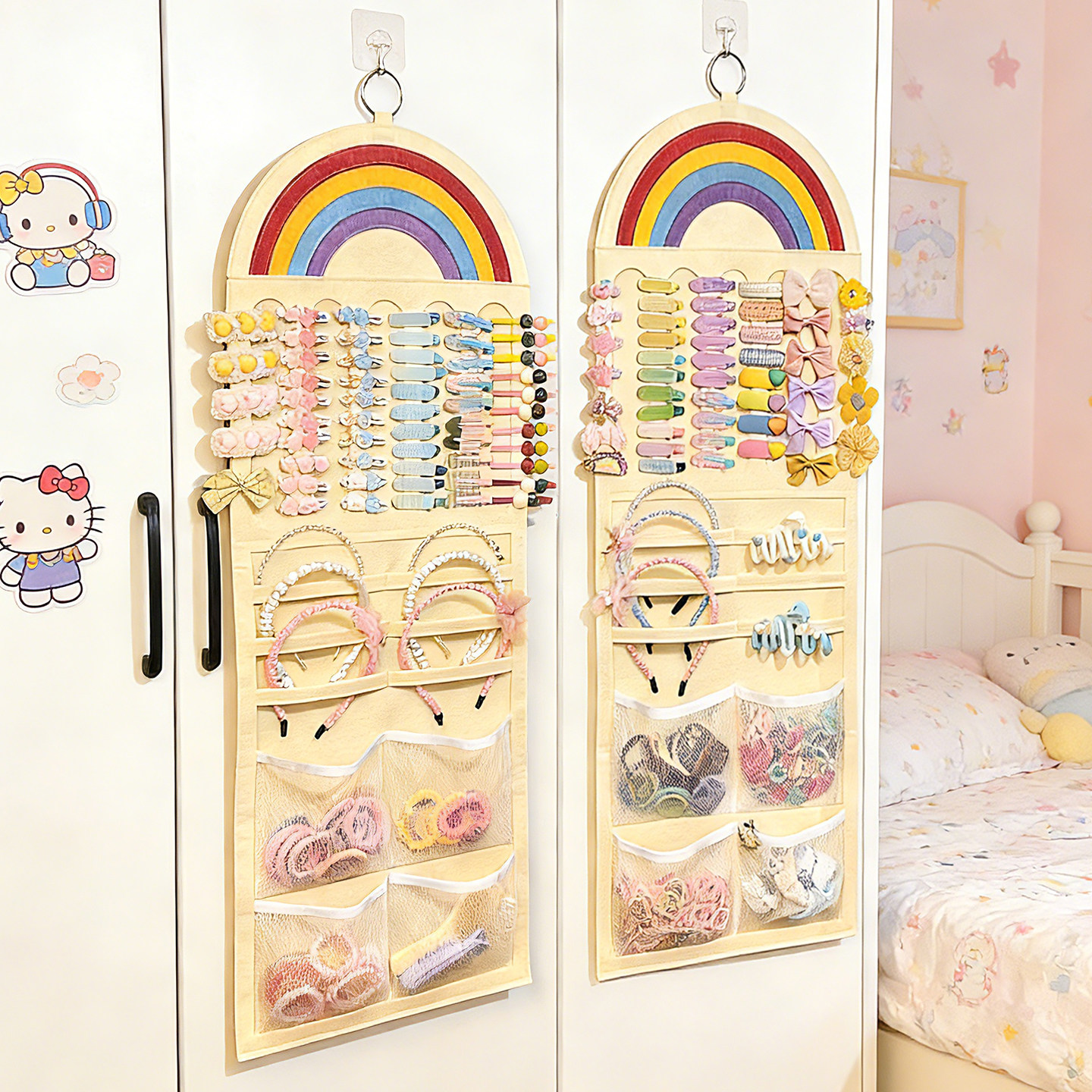 儿童发饰收纳挂袋壁挂发卡发箍抓夹首饰架大容量毛毡发圈发夹神器,收纳整理,首饰盒,淘宝优惠券,粉丝福利购,淘宝优惠卷