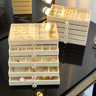 耳环收纳盒抽屉式新款高档精致耳钉项链戒指多层大容量首饰品盒