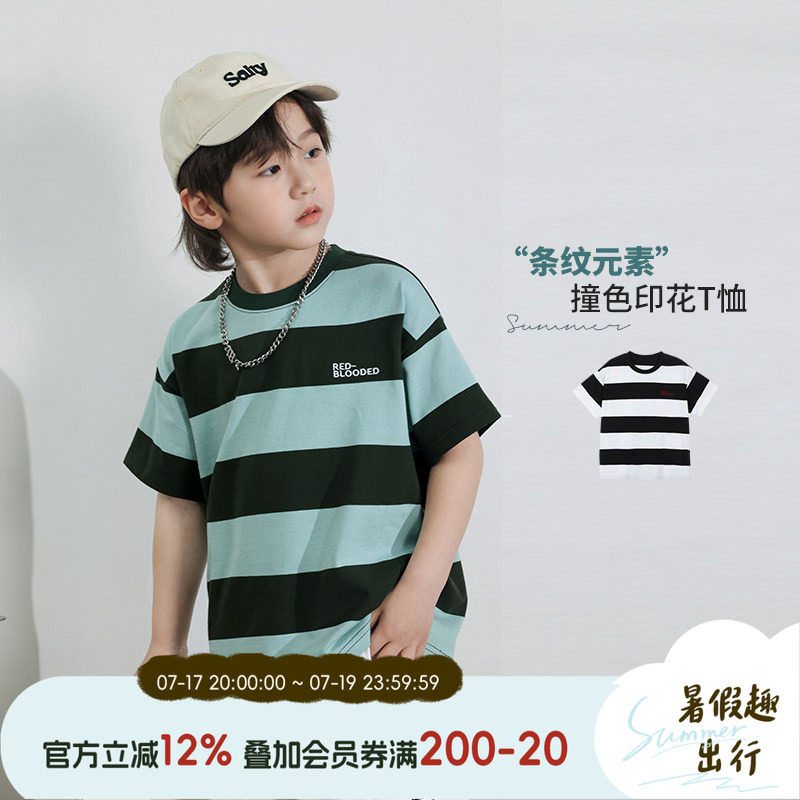 太可了~条纹圆领休闲印花T恤图片