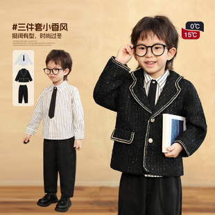 小o宝okids男童新款冬季西装小香风黑白金三色奏响童趣优雅套装