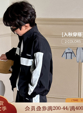 小o宝okids男童工装套装秋季新款冲锋衣黑色两件休闲儿童外套运动